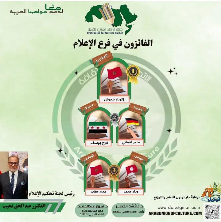 *- جائزة الاتحاد العربي للثقافة*  ثلاث مغاربة في الخمس الاوائل