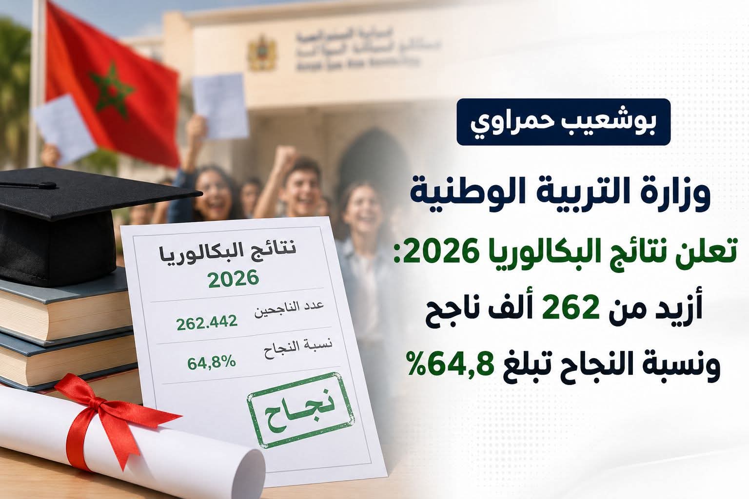وزارة التربية الوطنية تعلن نتائج البكالوريا 2026: أزيد من 262 ألف ناجح ونسبة النجاح تبلغ 64,8%
