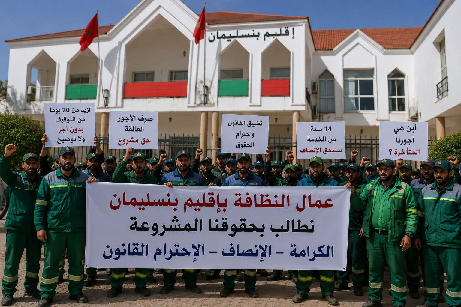 عمال النظافة بجماعة المنصورية يصعدون احتجاجاتهم للمطالبة بحقوقهم ومستحقاتهم المالية