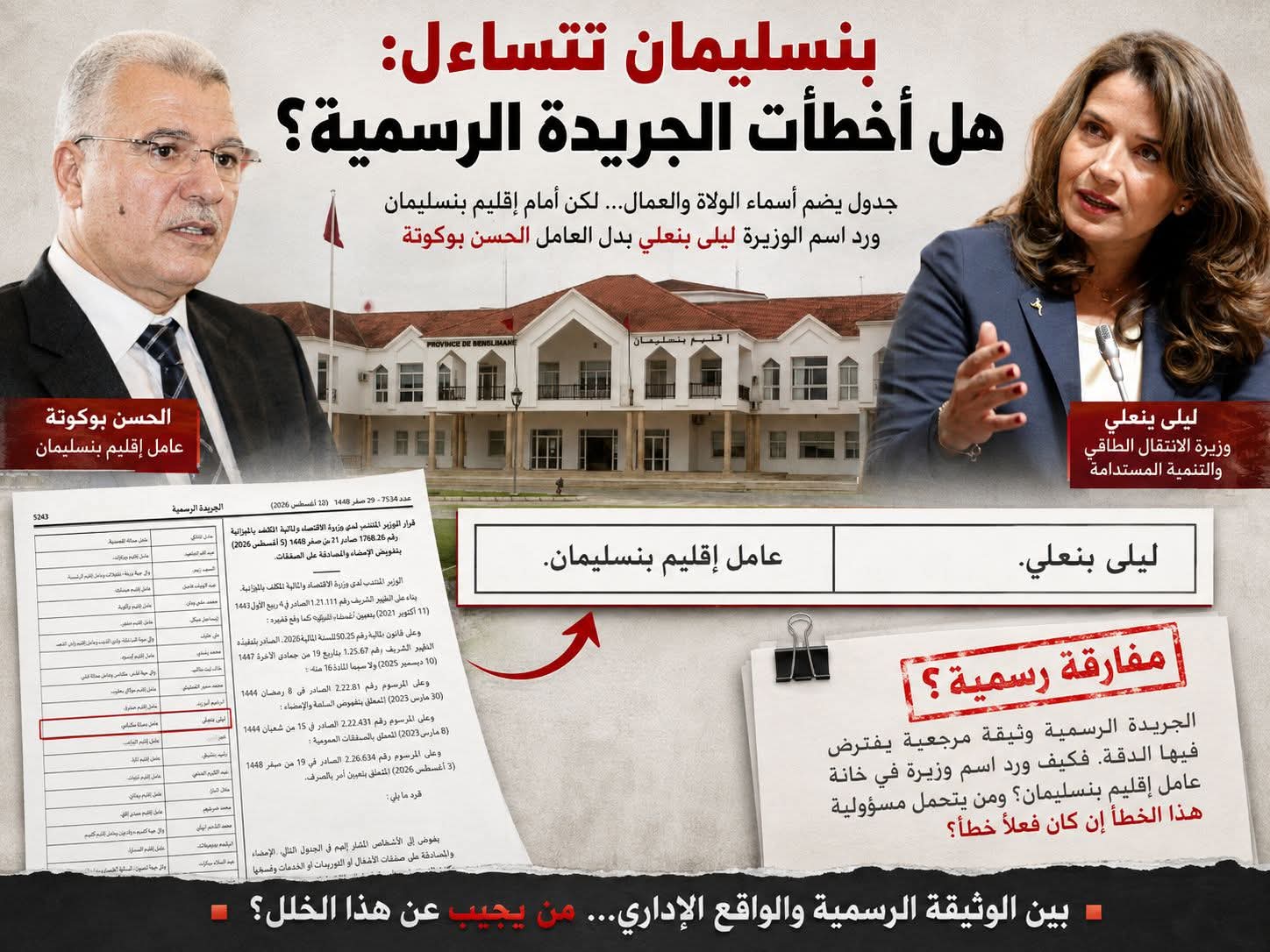ليلى بنعلي «عاملة» على إقليم بنسليمان في الجريدة الرسمية.. خطأ مادي أم ماذا؟